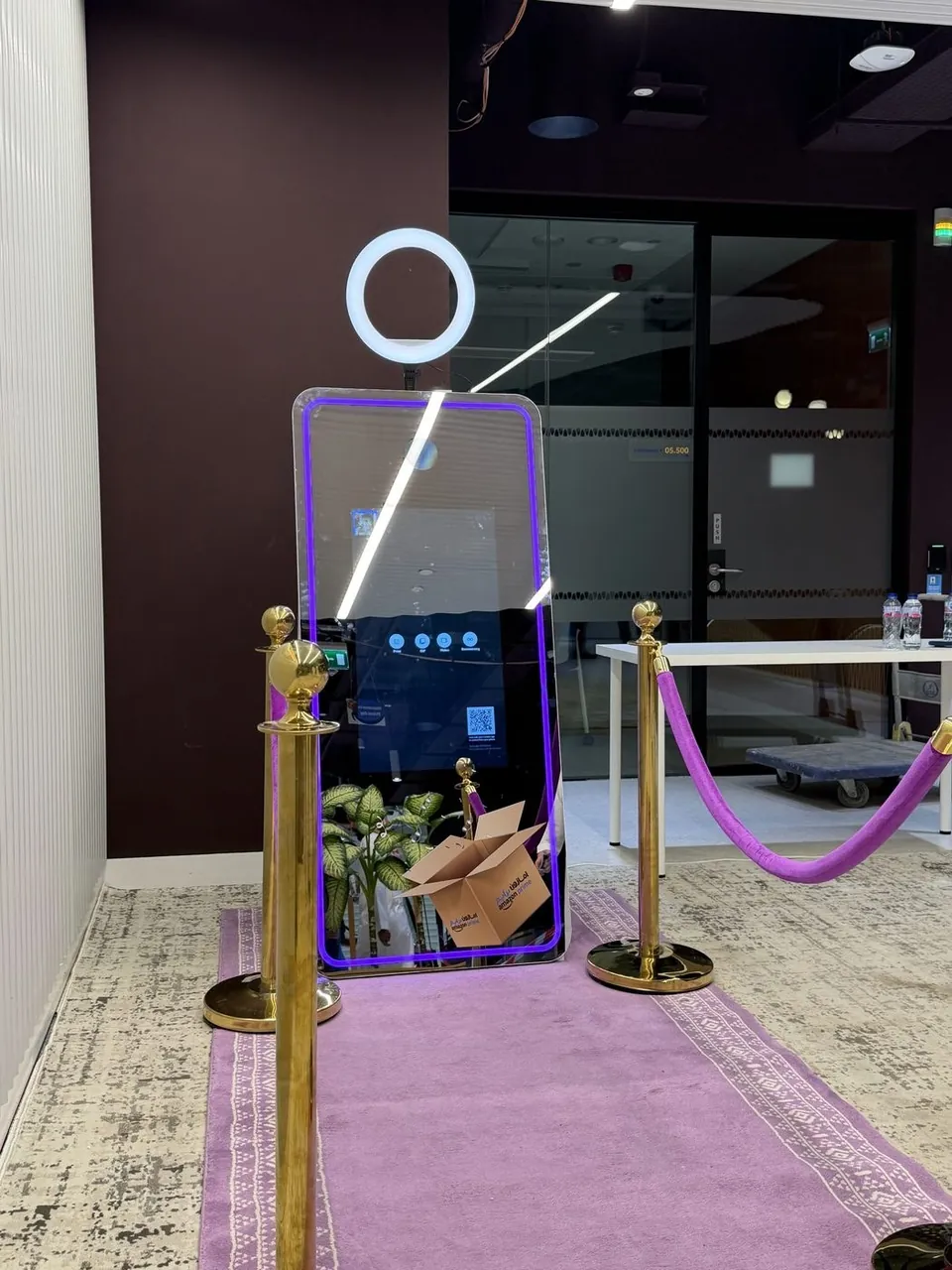 Magic Mirror selfie booth set up at an office event